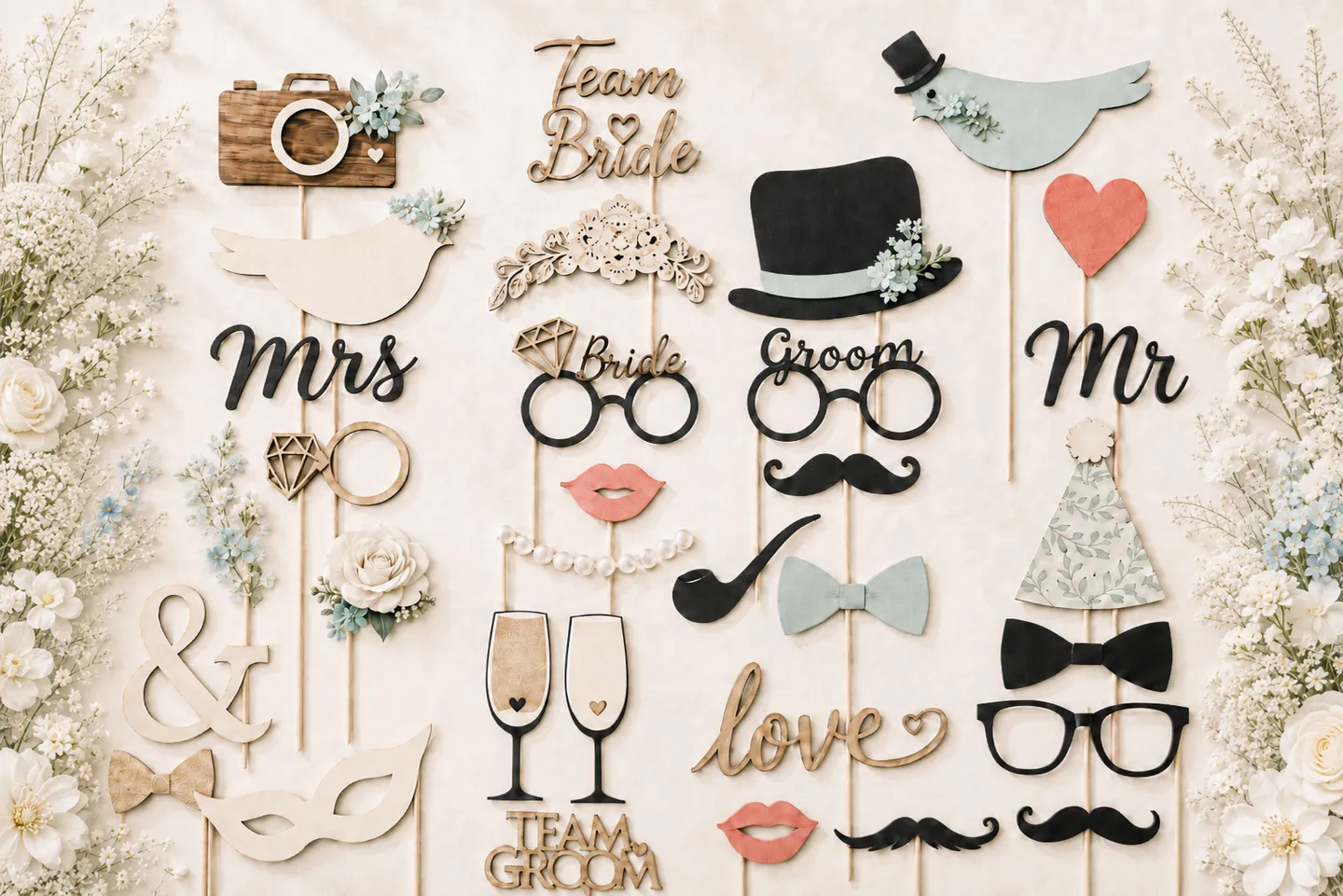 Foto-Props für Braut und Bräutigam bei einer Hochzeit.