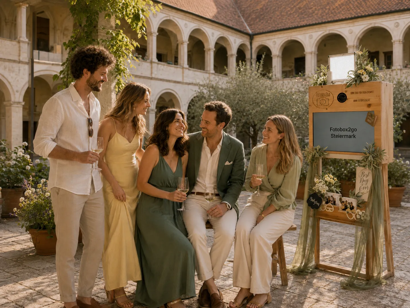 Gäste feiern neben der Fotobox2go Steiermark.
