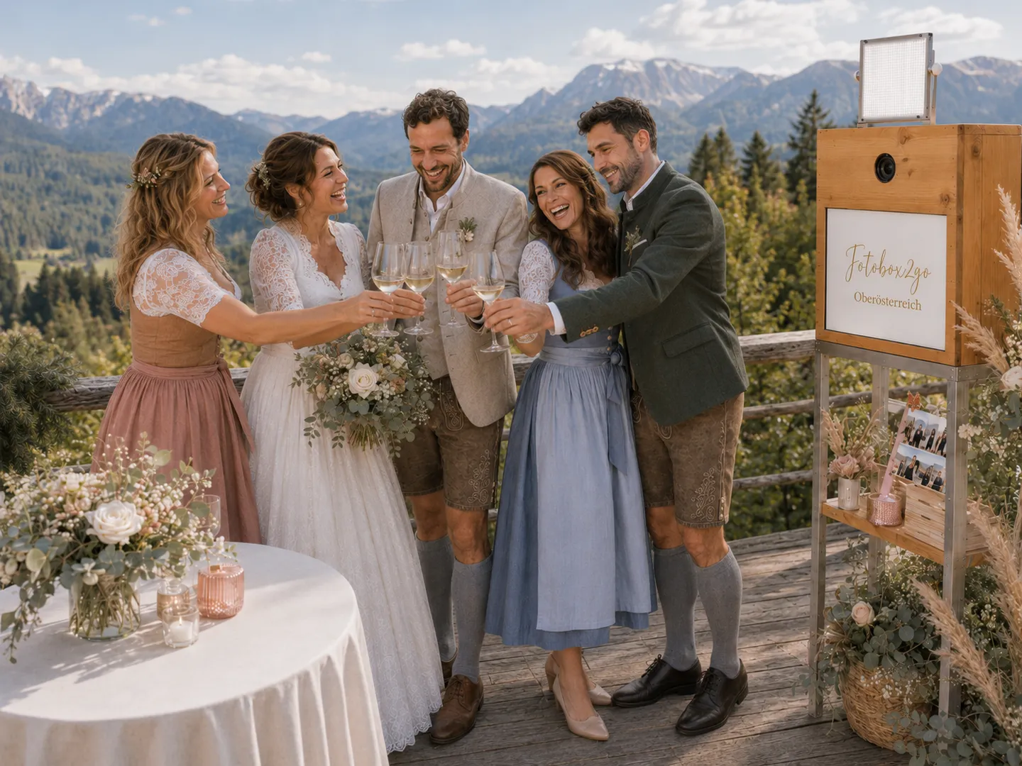 Gäste feiern neben der Fotobox2go Salzkammergut.