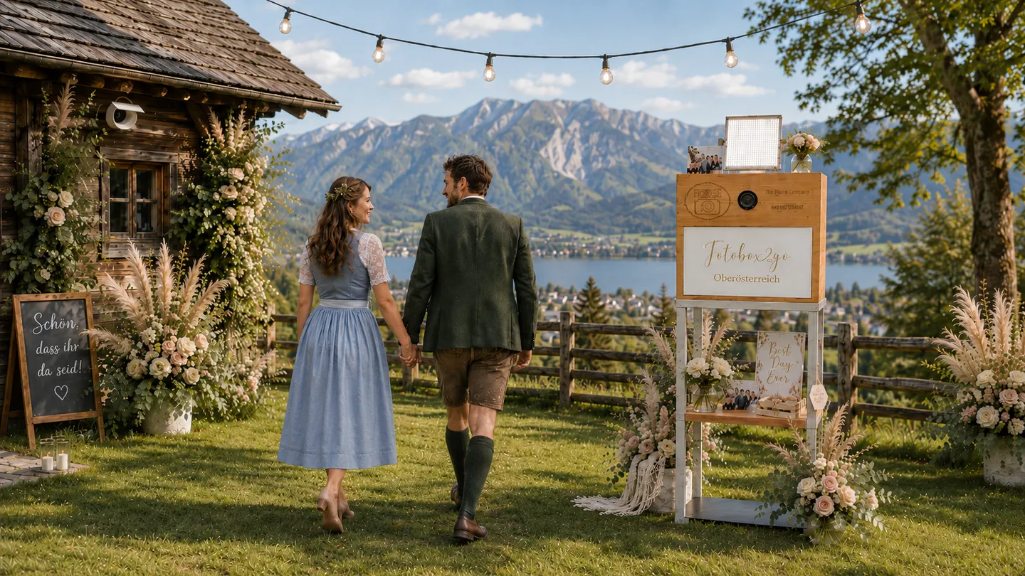 Gäste bei einer Feier mit Fotobox2go im Salzkammergut.