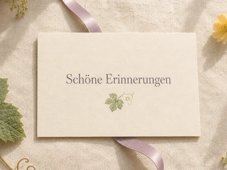 Karte mit schönen Erinnerungen auf Leinenstoff.