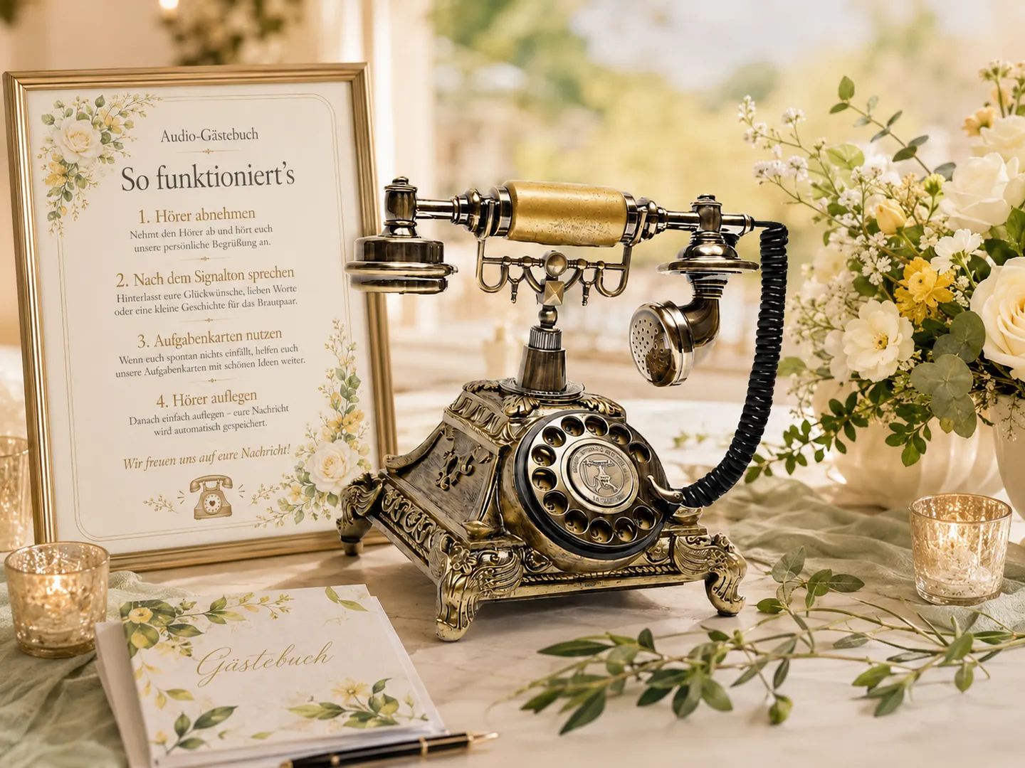 Vintage-Telefon als Audio-Gästebuch bei einer Hochzeit