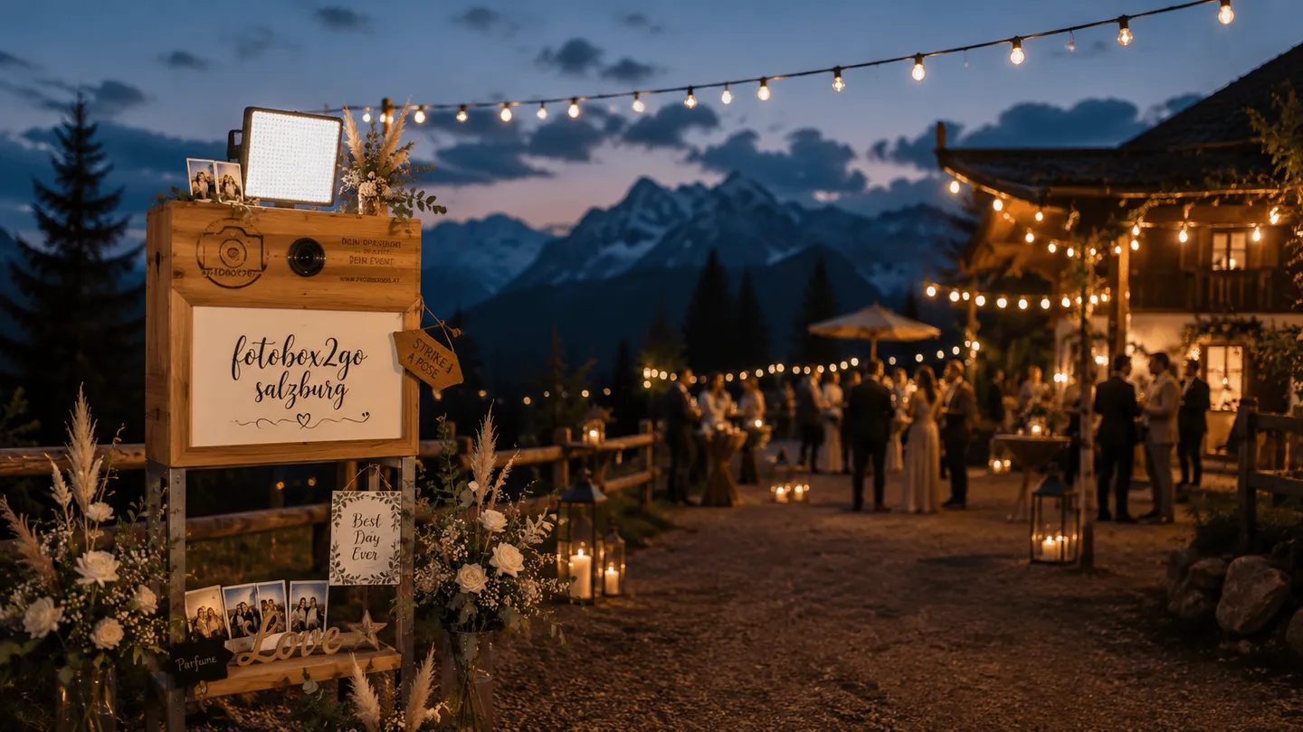 Fotobox2go bei einer Abendfeier im Pongau mit Lichterketten.