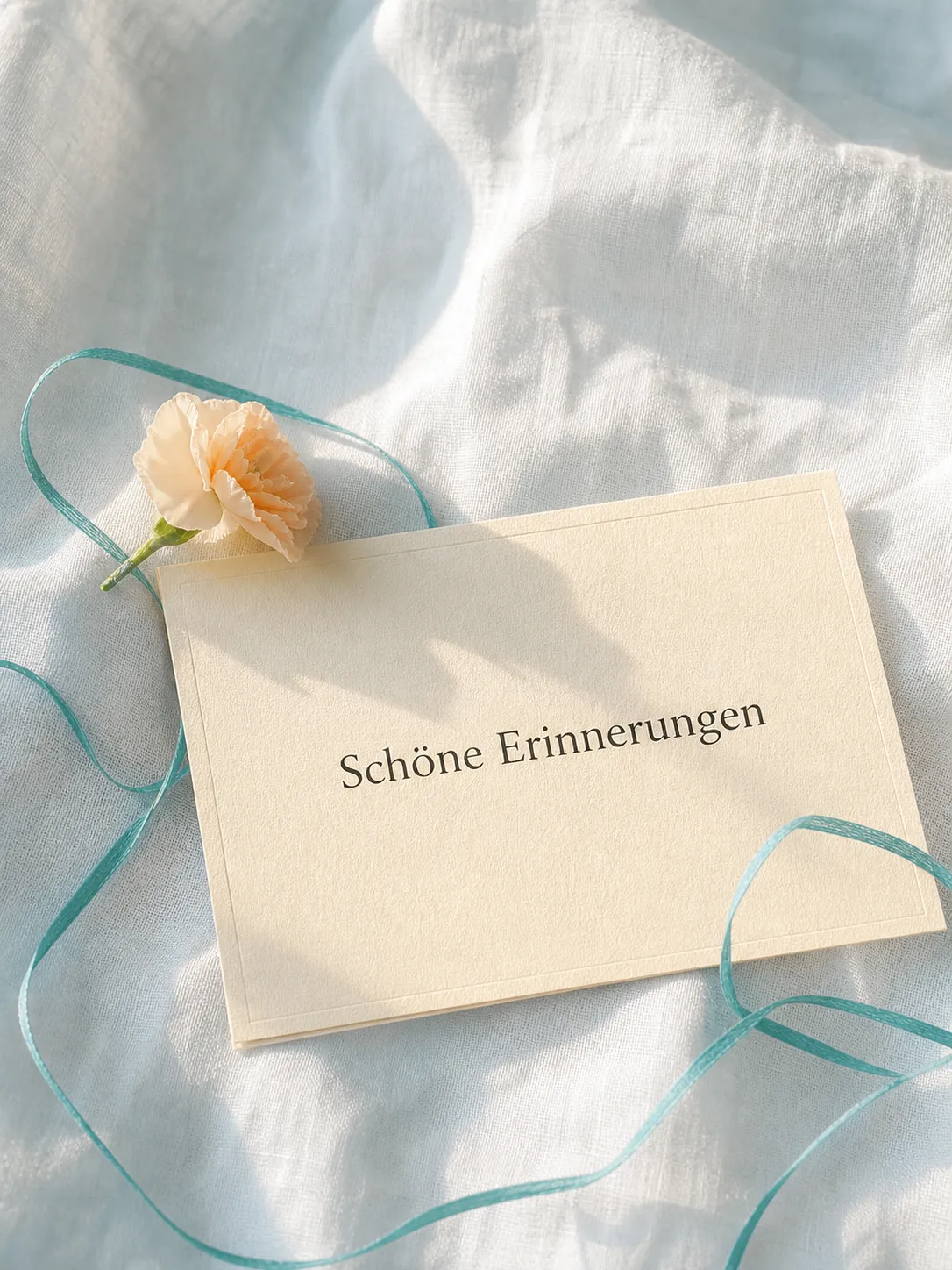Erinnerungskarte mit Sofortbildern und Blumen.