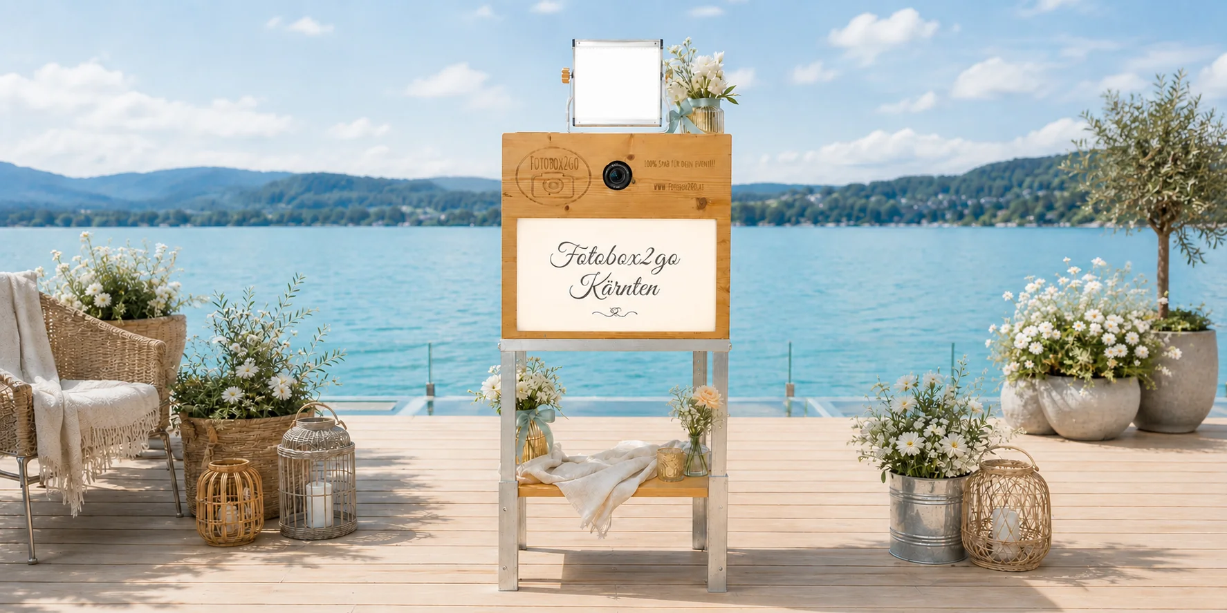 Fotobox2go Kärnten bei einer Feier am See.
