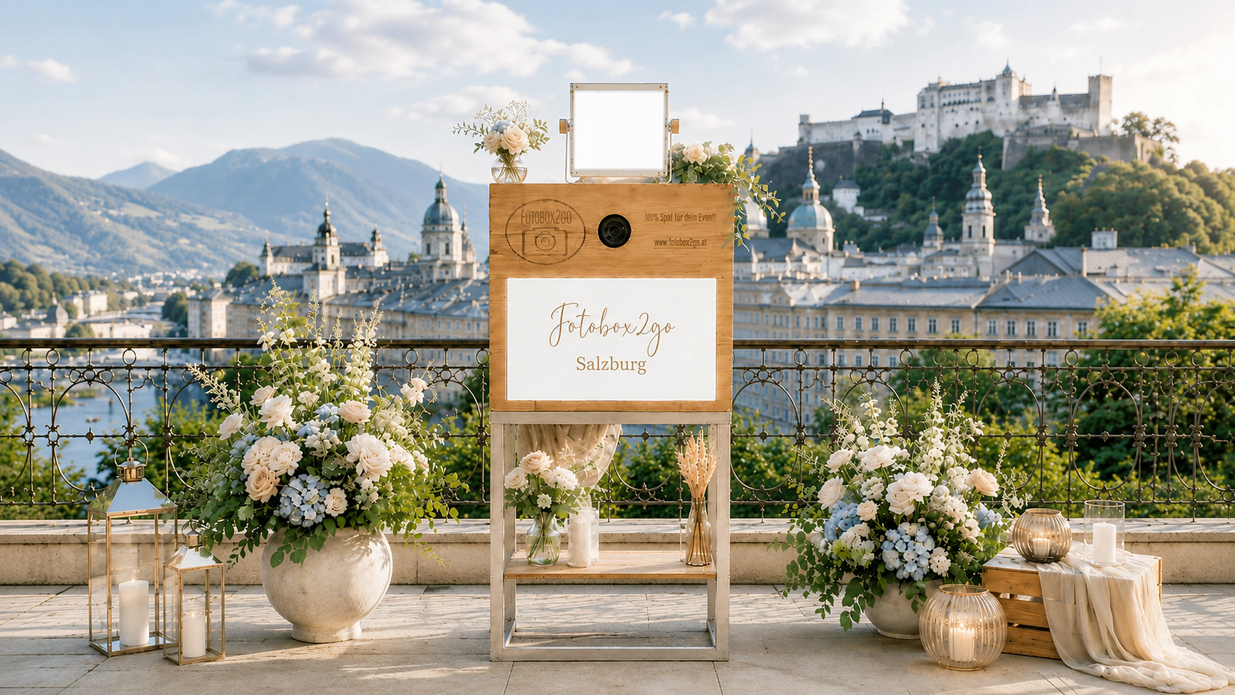 Fotobox2go Salzburg mit Blick auf die Festung Hohensalzburg.