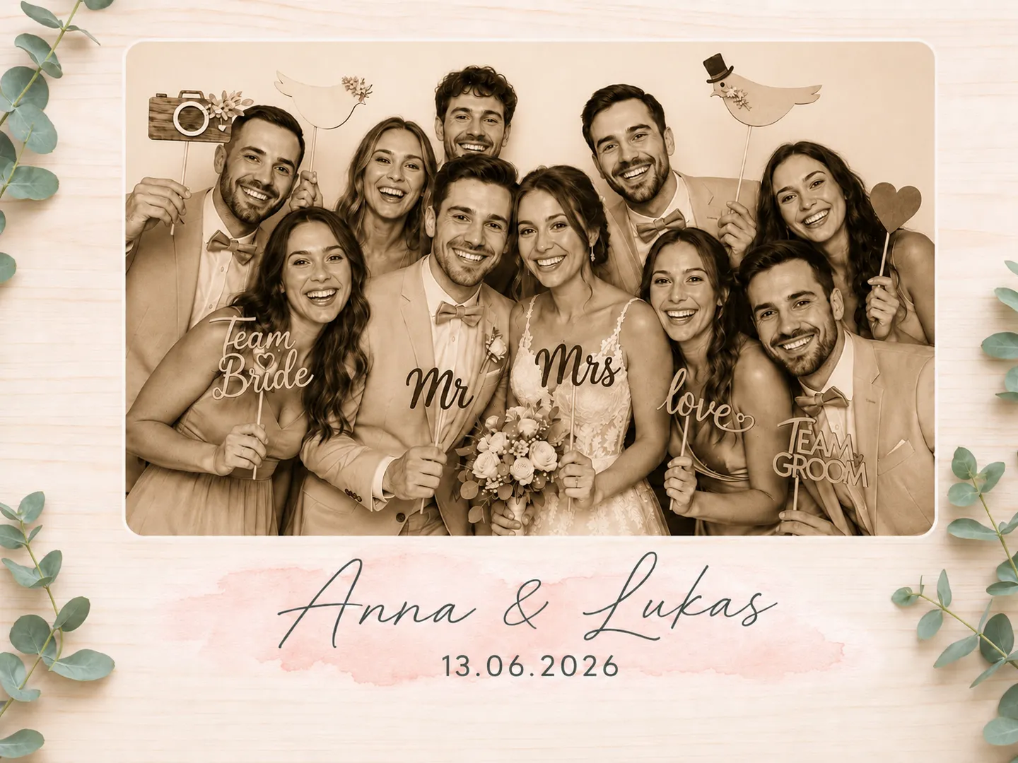 Derselbe Fotobox-Ausdruck im warmen Sepia-Look.